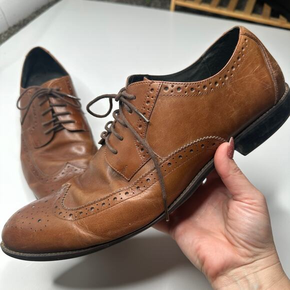 Stacy Adams Garrison Cognac Wingtip Leather Dress Shoes - Picture 2 of 11